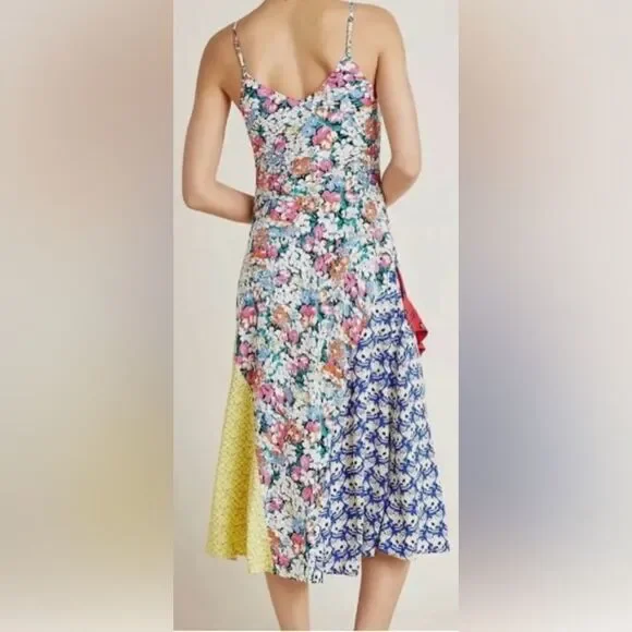 Anthropologie 52 of 52 Conversations Multi-Print Bias Cut Dress M Floral, Cats